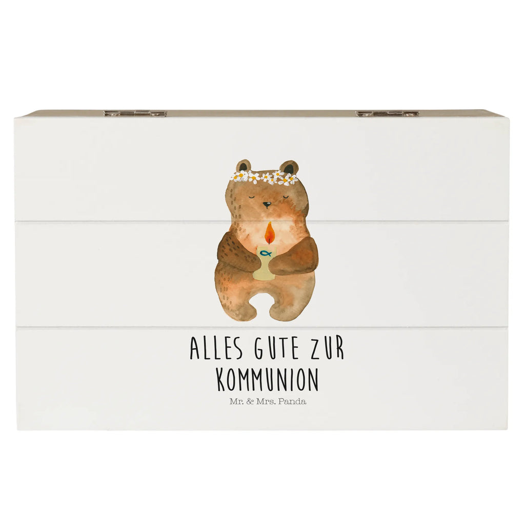 Holzkiste Bär Kommunion Holzkiste, Kiste, Schatzkiste, Truhe, Schatulle, XXL, Erinnerungsbox, Erinnerungskiste, Dekokiste, Aufbewahrungsbox, Geschenkbox, Geschenkdose, Bär, Teddy, Teddybär, Kommunion, Gottes Segen, Taufkerze, katholisch