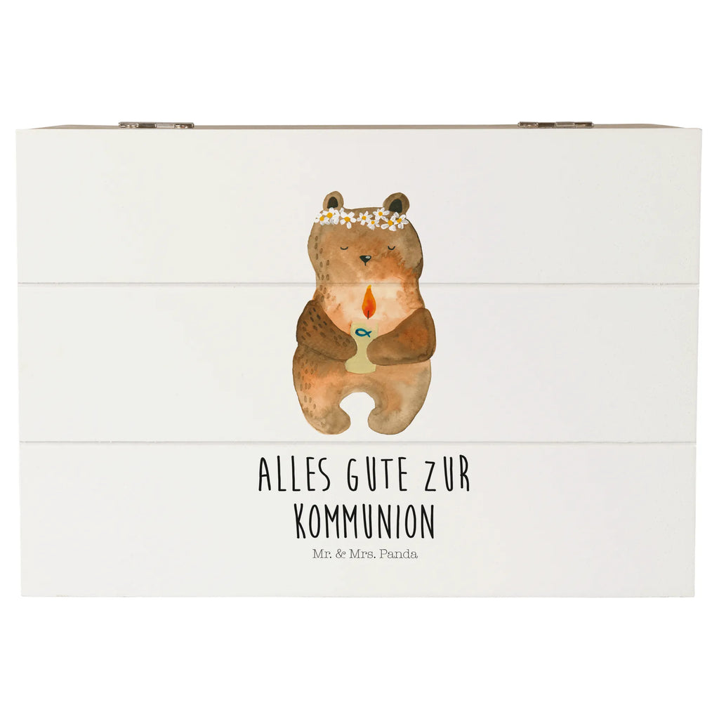 Holzkiste Bär Kommunion Holzkiste, Kiste, Schatzkiste, Truhe, Schatulle, XXL, Erinnerungsbox, Erinnerungskiste, Dekokiste, Aufbewahrungsbox, Geschenkbox, Geschenkdose, Bär, Teddy, Teddybär, Kommunion, Gottes Segen, Taufkerze, katholisch