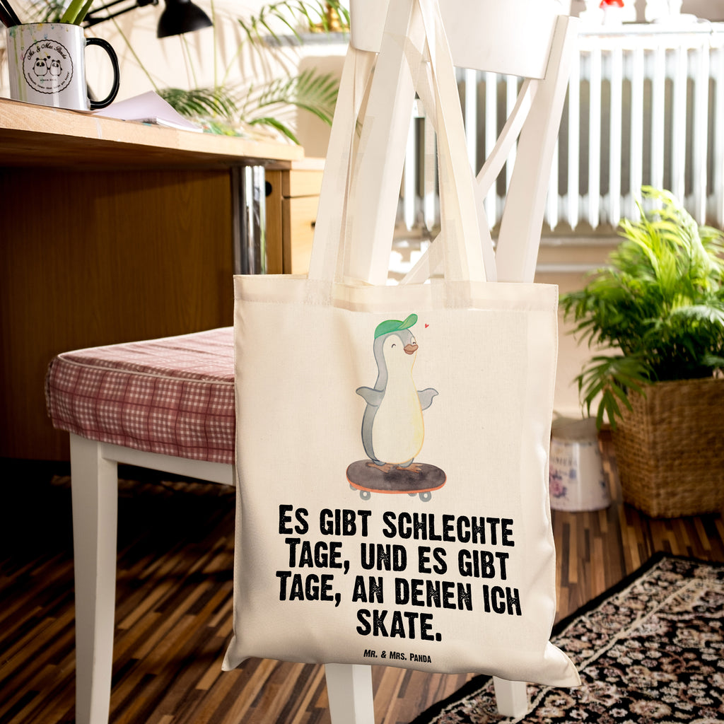 Tragetasche Pinguin Skateboarden Tage Beuteltasche, Beutel, Einkaufstasche, Jutebeutel, Stoffbeutel, Tasche, Shopper, Umhängetasche, Strandtasche, Schultertasche, Stofftasche, Tragetasche, Badetasche, Jutetasche, Einkaufstüte, Laptoptasche, Geschenk, Sport, Sportart, Hobby, Schenken, Danke, Dankeschön, Auszeichnung, Gewinn, Sportler, Skateboarden, Skateboard fahren, Skaten, Skateboard, Skateplatz