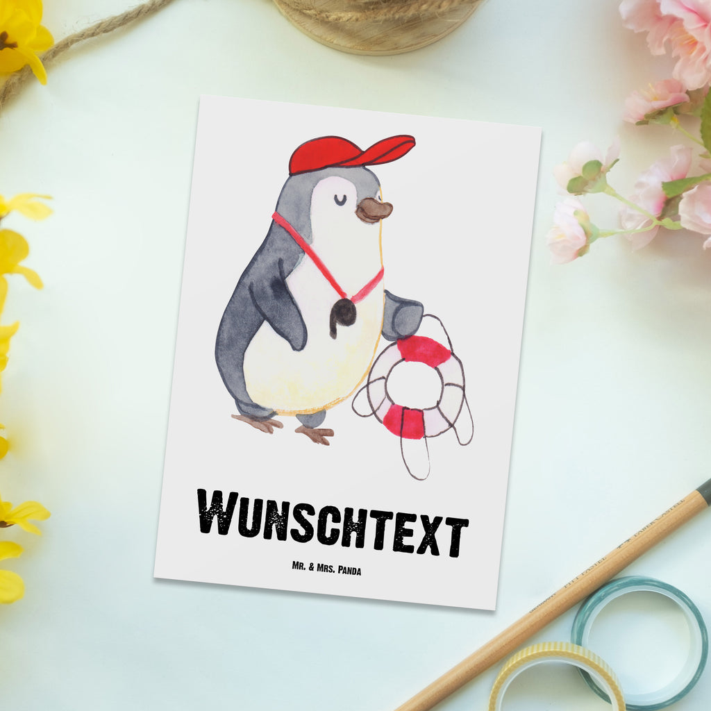 Personalisierte Postkarte Bademeister mit Herz Postkarte mit Namen, Postkarte bedrucken, Postkarte mit Wunschtext, Postkarte personalisierbar, Geschenkkarte mit Namen, Grußkarte mit Namen, Karte mit Namen, Einladung mit Namen, Ansichtskarte mit Namen, Geschenkkarte mit Wunschtext, Grußkarte mit Wunschtext, Karte mit Wunschtext, Einladung mit Wunschtext, Ansichtskarte mit Wunschtext, Beruf, Ausbildung, Jubiläum, Abschied, Rente, Kollege, Kollegin, Geschenk, Schenken, Arbeitskollege, Mitarbeiter, Firma, Danke, Dankeschön, Bademeister, Rettungsschwimmer, Schwimmmeister, Schwimmbad, Freibad, Badeanstalt, Schwimmverein, Schwimmschule