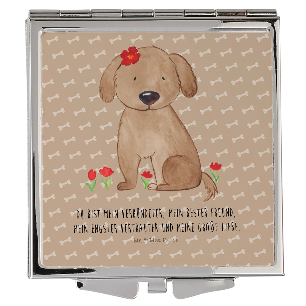 Handtaschenspiegel quadratisch Hund Dame Spiegel, Handtasche, Quadrat, silber, schminken, Schminkspiegel, Hund, Hundemotiv, Haustier, Hunderasse, Tierliebhaber, Hundebesitzer, Sprüche, Hunde, Hundeliebe, Hundeglück, Liebe, Frauchen