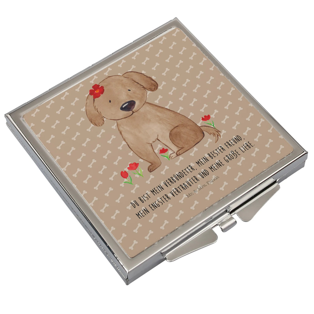 Handtaschenspiegel quadratisch Hund Dame Spiegel, Handtasche, Quadrat, silber, schminken, Schminkspiegel, Hund, Hundemotiv, Haustier, Hunderasse, Tierliebhaber, Hundebesitzer, Sprüche, Hunde, Hundeliebe, Hundeglück, Liebe, Frauchen