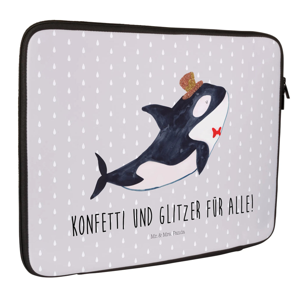 Notebook Tasche Orca Zylinder Notebook Tasche, Laptop, Computertasche, Tasche, Notebook-Tasche, Notebook-Reisehülle, Notebook Schutz, Meerestiere, Meer, Urlaub, Narwal, Glitter, Konfetti, Glitzer, Geburtstag, Feier, Fete, Fest, Glückwunsch, Orca