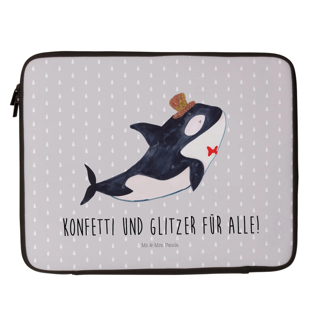 Notebook Tasche Orca Zylinder Notebook Tasche, Laptop, Computertasche, Tasche, Notebook-Tasche, Notebook-Reisehülle, Notebook Schutz, Meerestiere, Meer, Urlaub, Narwal, Glitter, Konfetti, Glitzer, Geburtstag, Feier, Fete, Fest, Glückwunsch, Orca