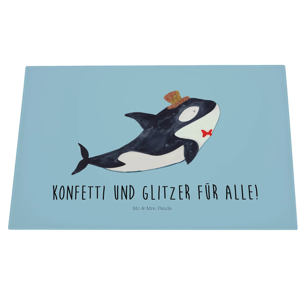 Glasschneidebrett Orca Zylinder Glasschneidebrett, Schneidebrett, Meerestiere, Meer, Urlaub, Narwal, Glitter, Konfetti, Glitzer, Geburtstag, Feier, Fete, Fest, Glückwunsch, Orca