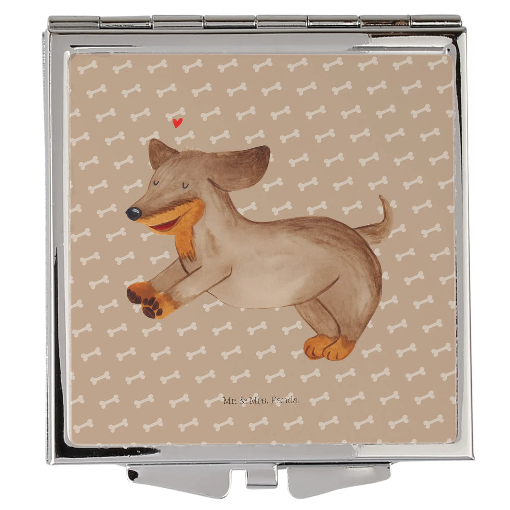 Handtaschenspiegel quadratisch Hund Dackel Spiegel, Handtasche, Quadrat, silber, schminken, Schminkspiegel, Hund, Hundemotiv, Haustier, Hunderasse, Tierliebhaber, Hundebesitzer, Sprüche, Hunde, Dackel, Dachshund, happy dog