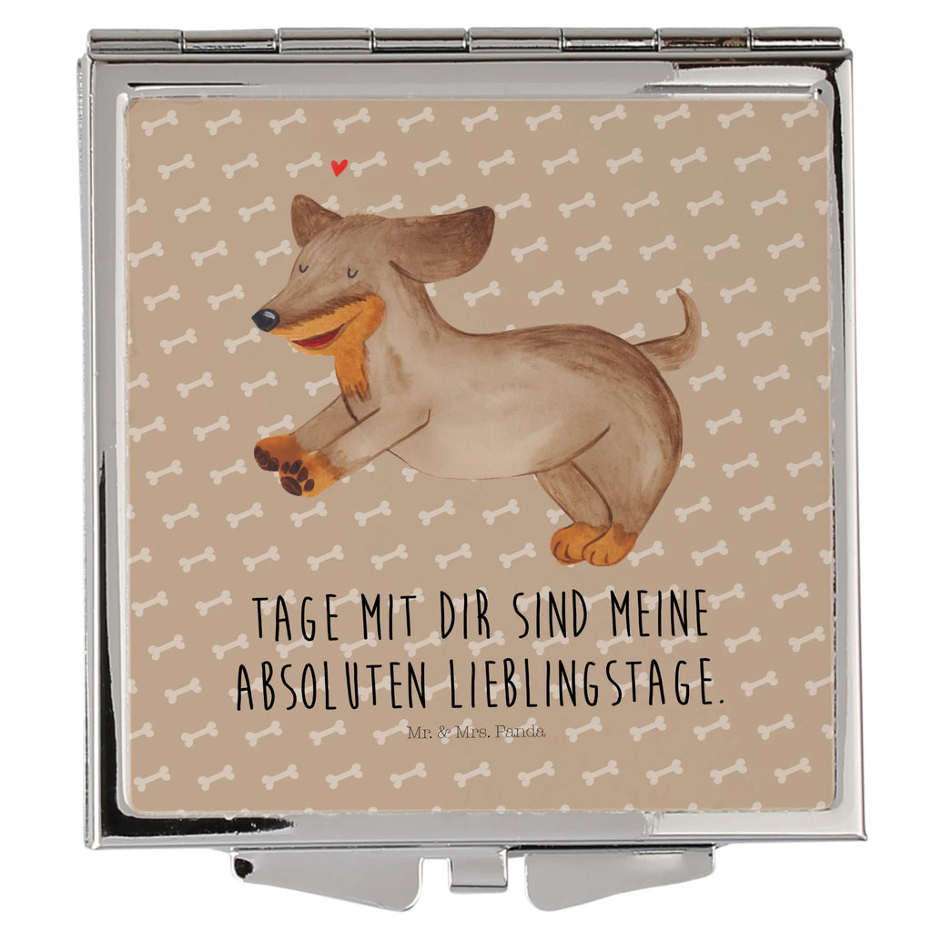 Handtaschenspiegel quadratisch Hund Dackel Spiegel, Handtasche, Quadrat, silber, schminken, Schminkspiegel, Hund, Hundemotiv, Haustier, Hunderasse, Tierliebhaber, Hundebesitzer, Sprüche, Hunde, Dackel, Dachshund, happy dog