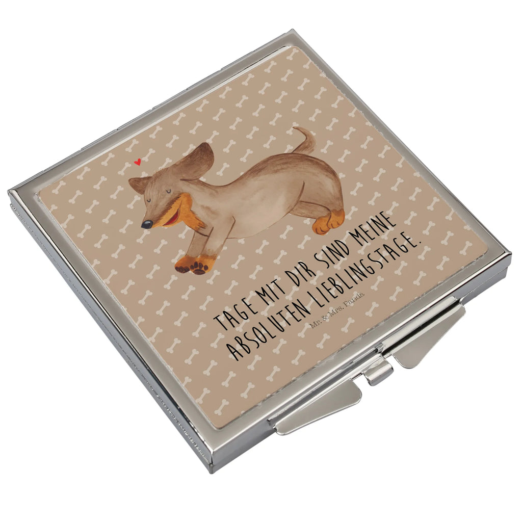 Handtaschenspiegel quadratisch Hund Dackel Spiegel, Handtasche, Quadrat, silber, schminken, Schminkspiegel, Hund, Hundemotiv, Haustier, Hunderasse, Tierliebhaber, Hundebesitzer, Sprüche, Hunde, Dackel, Dachshund, happy dog