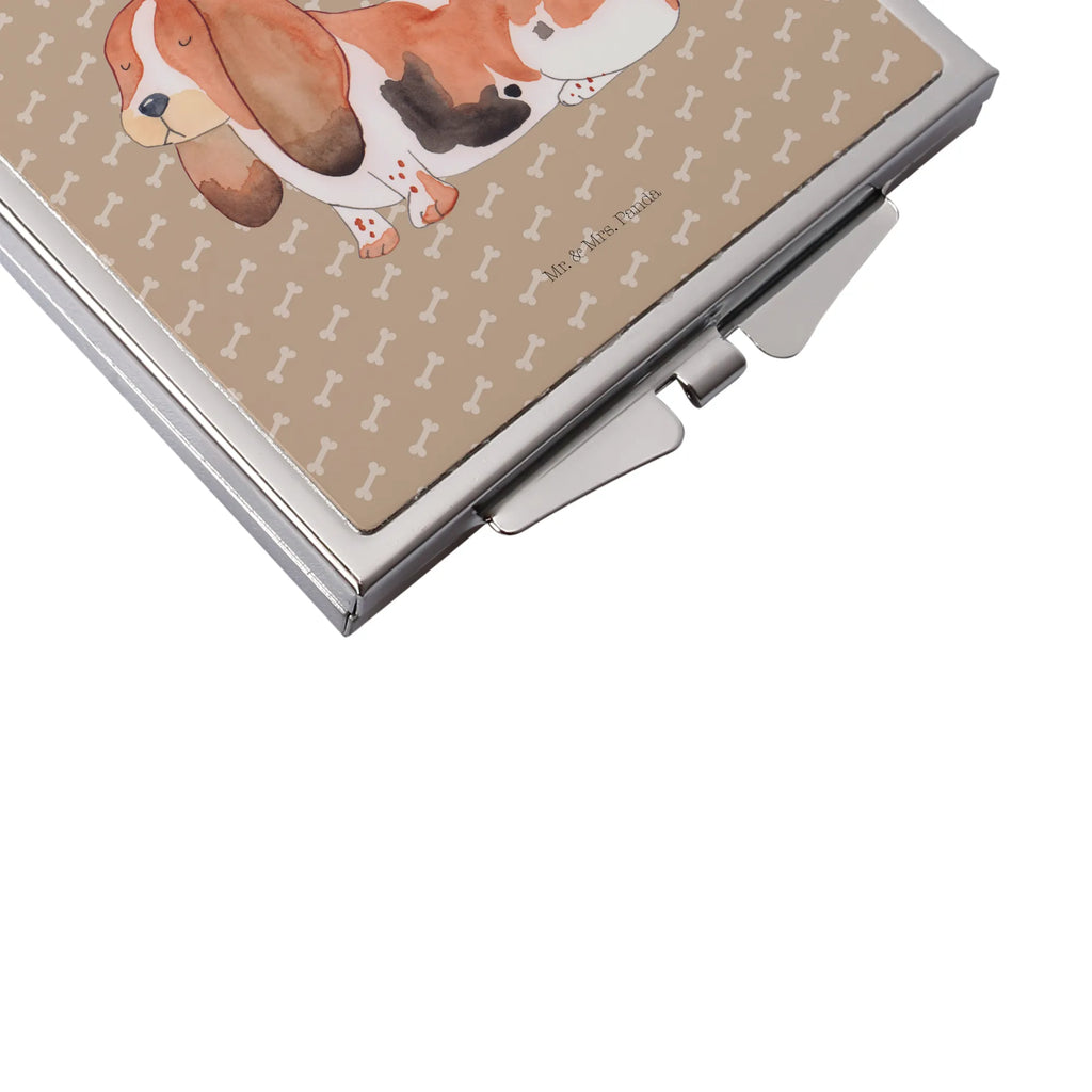 Handtaschenspiegel quadratisch Hund Basset Hound Spiegel, Handtasche, Quadrat, silber, schminken, Schminkspiegel, Hund, Hundemotiv, Haustier, Hunderasse, Tierliebhaber, Hundebesitzer, Sprüche, Basset Hound, Basset, Hundeliebe, kinderlos