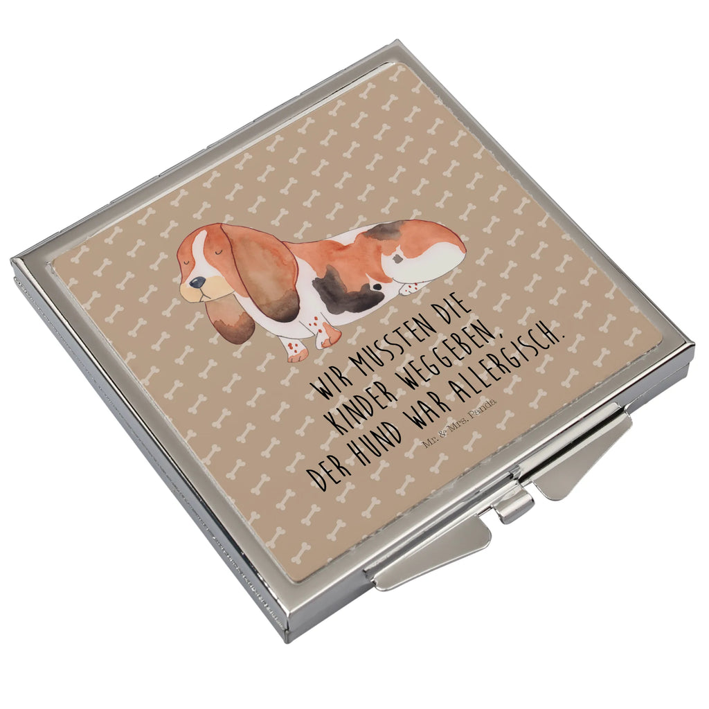 Handtaschenspiegel quadratisch Hund Basset Hound Spiegel, Handtasche, Quadrat, silber, schminken, Schminkspiegel, Hund, Hundemotiv, Haustier, Hunderasse, Tierliebhaber, Hundebesitzer, Sprüche, Basset Hound, Basset, Hundeliebe, kinderlos