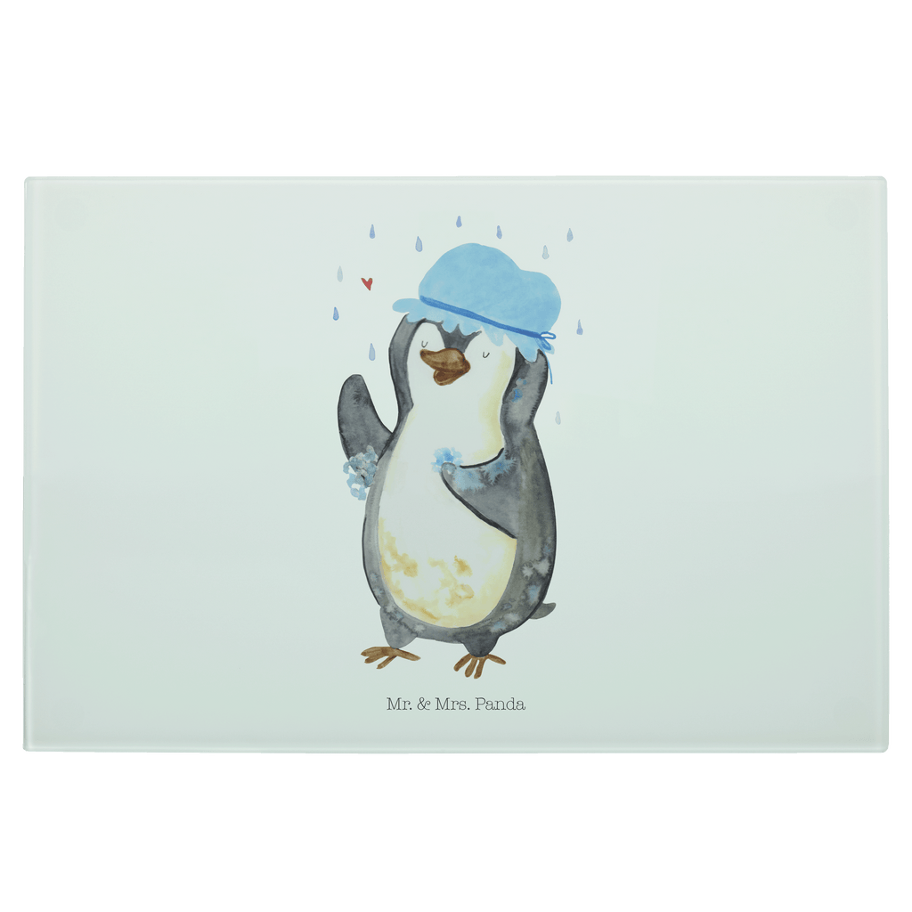 Glasschneidebrett Pinguin Duschen Glasschneidebrett, Schneidebrett, Pinguin, Pinguine, Dusche, duschen, Lebensmotto, Motivation, Neustart, Neuanfang, glücklich sein