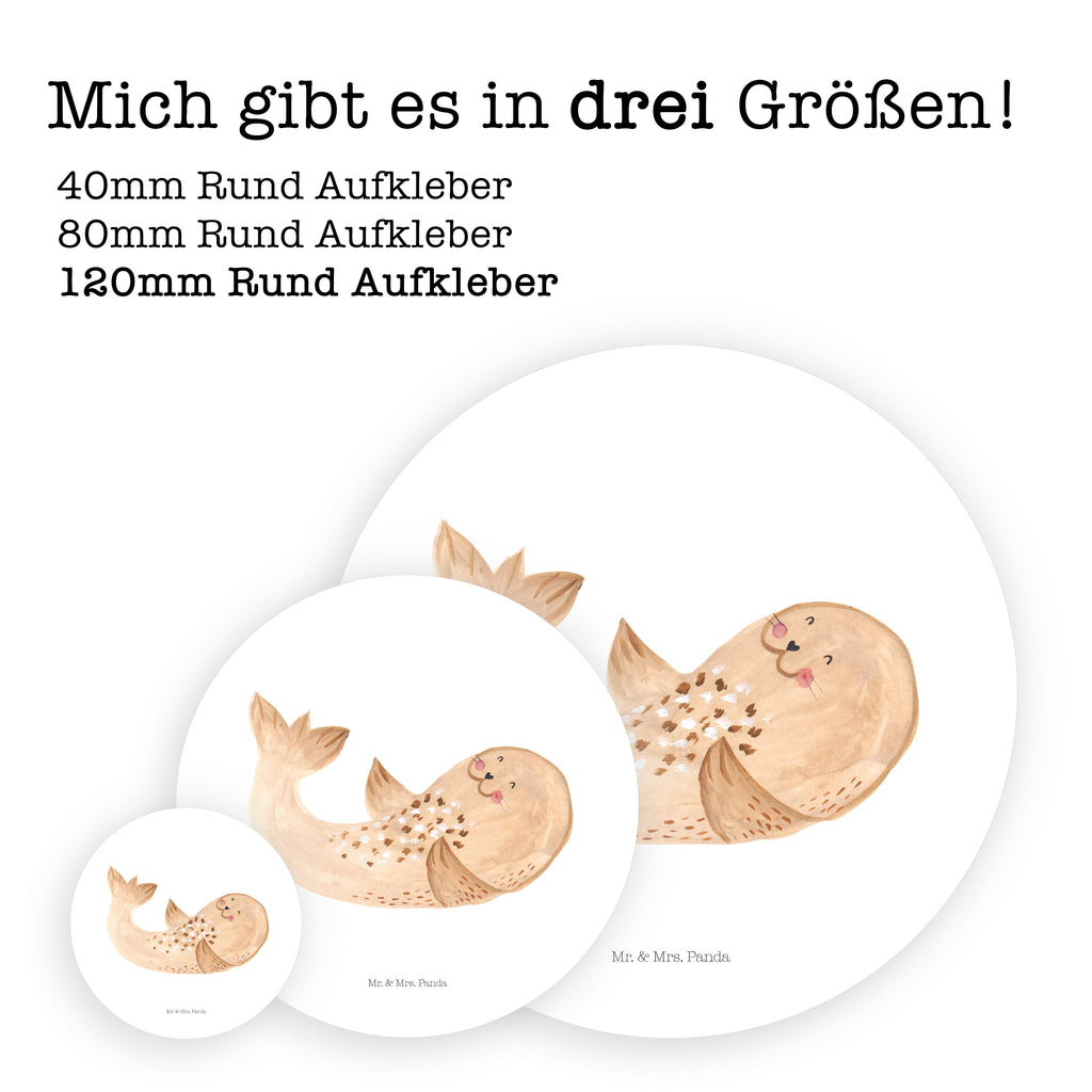 Rund Aufkleber Robbe liegend Sticker, Aufkleber, Etikett, Tiermotive, Gute Laune, lustige Sprüche, Tiere, Robbe, Robben, Seehund, Strand, Meerestier, Ostsee, Nordsee, Lachen, Freude