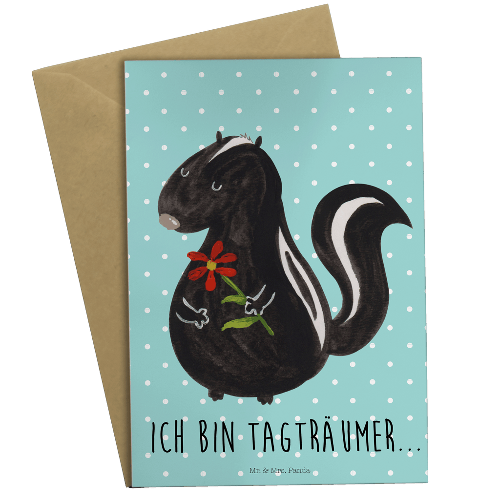 Grußkarte Stinktier Blume Grußkarte, Klappkarte, Einladungskarte, Glückwunschkarte, Hochzeitskarte, Geburtstagskarte, Karte, Ansichtskarten, Stinktier, Skunk, Wildtier, Raubtier, Stinker, Stinki, Tagträumer, verträumt, Dreams, Träume