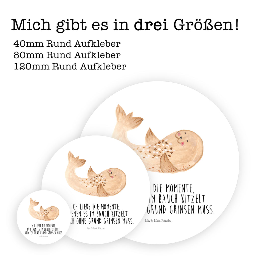 Rund Aufkleber Robbe liegend Sticker, Aufkleber, Etikett, Tiermotive, Gute Laune, lustige Sprüche, Tiere, Robbe, Robben, Seehund, Strand, Meerestier, Ostsee, Nordsee, Lachen, Freude