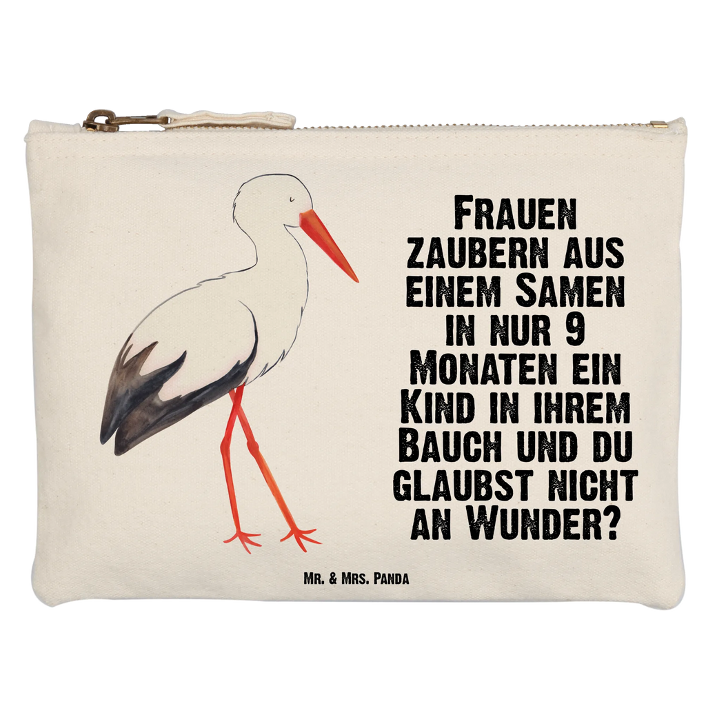 Schminktasche Storch Schminktasche, Kosmetiktasche, Kosmetikbeutel, Stiftemäppchen, Etui, Federmappe, Makeup, XXL, Schminketui, Kosmetiketui, Schlamperetui, Tiermotive, Gute Laune, lustige Sprüche, Tiere, Storch, Störche, Schwangerschaft, Geburt, Mutter, Mütter, Mutter werden, Schwanger, Babybauch, Baby