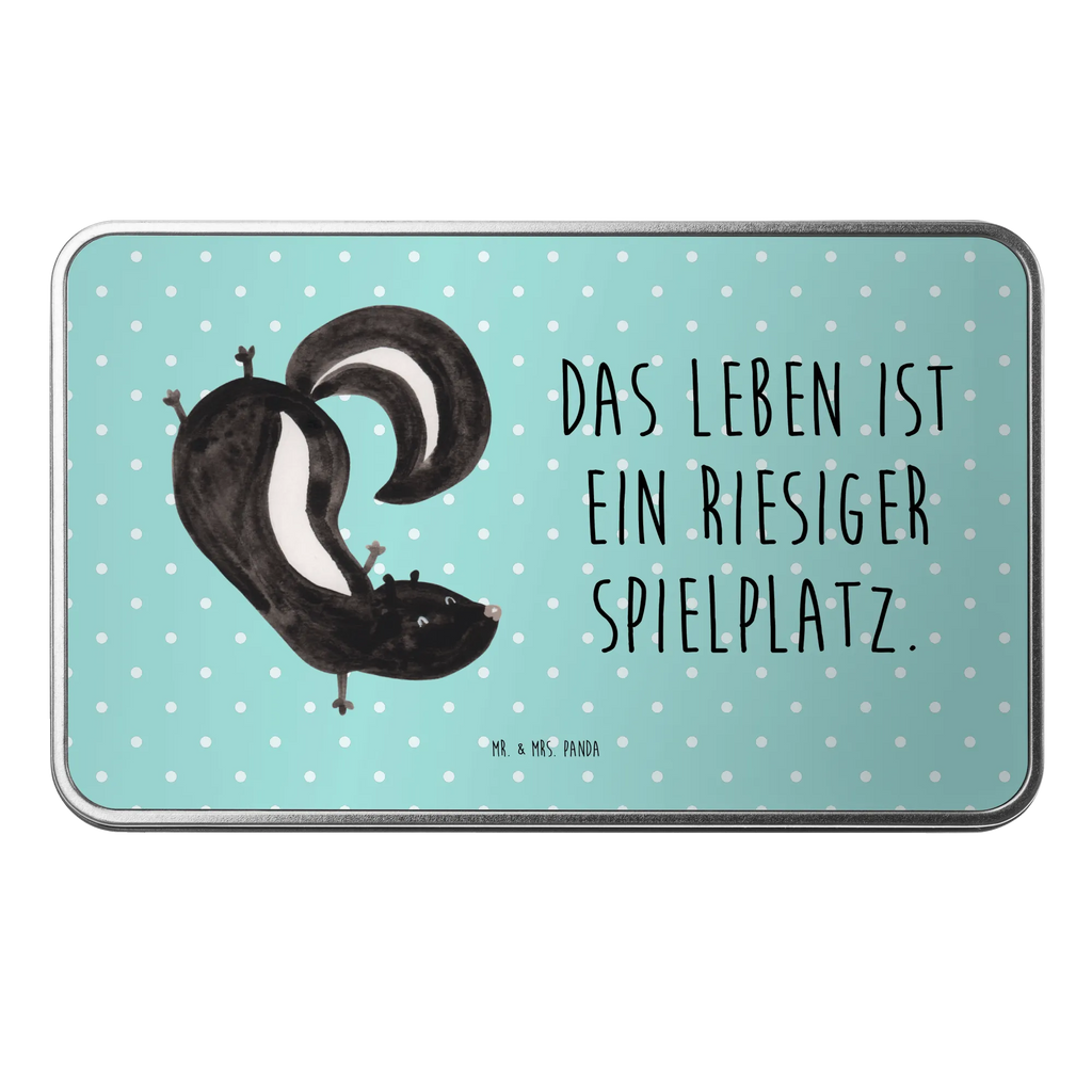 Metalldose rechteckig Stinktier Handstand Blechdose, Metalldose, Blechbox, Container, Keksdose, Vorratsdose, Vorratsbox, Döschen, Versperbox, Vesperdose, Aufbewahrungsdose, Aufbewahrungsbox, Aluminiumdose, Dose, Stinktier, Skunk, Wildtier, Raubtier, Stinker, Stinki, Spielplatz, verpielt, Kind