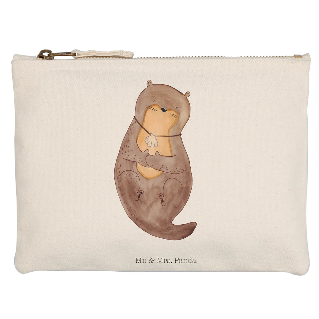 Schminktasche Otter Muschel Schminktasche, Kosmetiktasche, Kosmetikbeutel, Stiftemäppchen, Etui, Federmappe, Makeup, XXL, Schminketui, Kosmetiketui, Schlamperetui, Otter, Fischotter, Seeotter, Otterliebe, grübeln, träumen, Motivation, Tagträumen, Büro