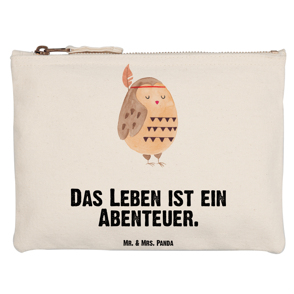 Schminktasche Eule Federschmuck Schminktasche, Kosmetiktasche, Kosmetikbeutel, Stiftemäppchen, Etui, Federmappe, Makeup, XXL, Schminketui, Kosmetiketui, Schlamperetui, Eule, Eule Deko, Owl, Das Leben ist ein Abenteuer, Reisespruch, Federschmuck, Dekoration