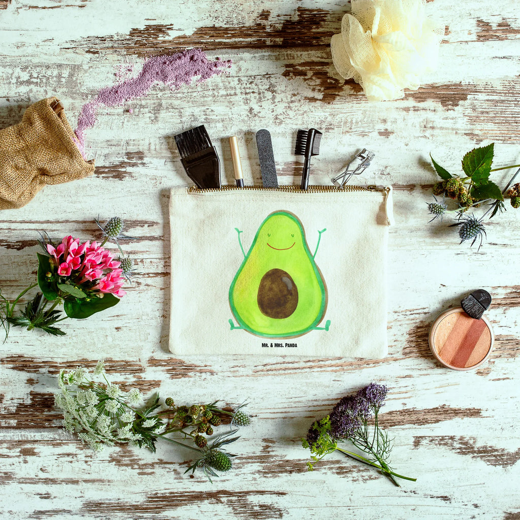 Schminktasche Avocado Glücklich Schminktasche, Kosmetiktasche, Kosmetikbeutel, Stiftemäppchen, Etui, Federmappe, Makeup, XXL, Schminketui, Kosmetiketui, Schlamperetui, Avocado, Veggie, Vegan, Gesund, Chaos