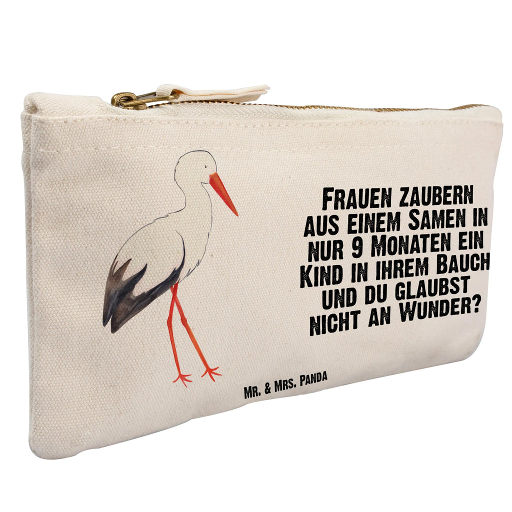 Schminktasche Storch Schminktasche, Kosmetiktasche, Kosmetikbeutel, Stiftemäppchen, Etui, Federmappe, Makeup, XXL, Schminketui, Kosmetiketui, Schlamperetui, Tiermotive, Gute Laune, lustige Sprüche, Tiere, Storch, Störche, Schwangerschaft, Geburt, Mutter, Mütter, Mutter werden, Schwanger, Babybauch, Baby