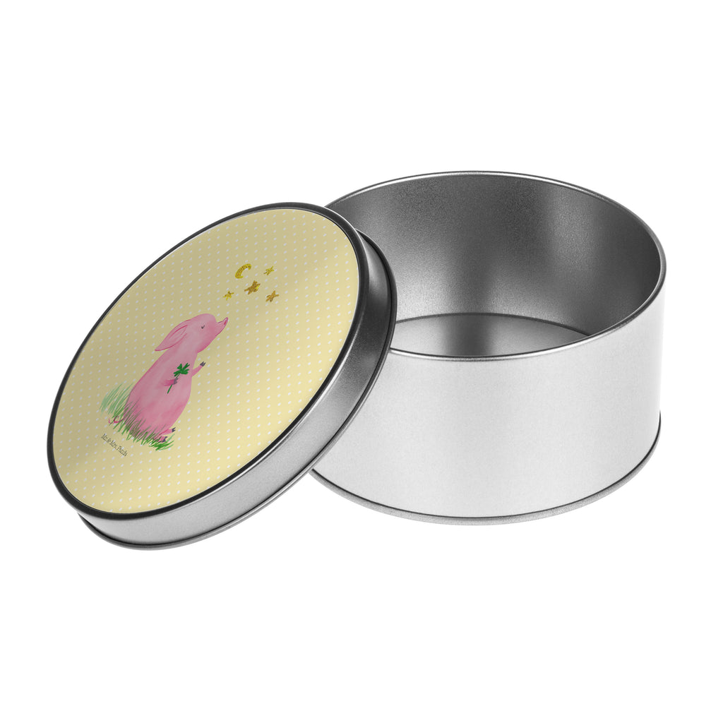 Blechdose rund Schwein Glück Metalldose, Keksdose, Dose, Vorratsdose, Geschenkbox, Lunchbox, Aufbewahrungsbox, Vorratsdosen, Metallkiste, Metallbox, Metallboxen, Aufbewahrungskiste, Geschenkkiste, Blechdosen mit Deckel, Metallkiste mit Deckel, Vorratsdosen mit Deckel, Metall Dose, Tiermotive, Gute Laune, lustige Sprüche, Tiere, Glücksschwein. Glück, Schwein, Schweinchen, Sterne, Sernchen, Ziele, Träume, Motivation, Glücksbringer