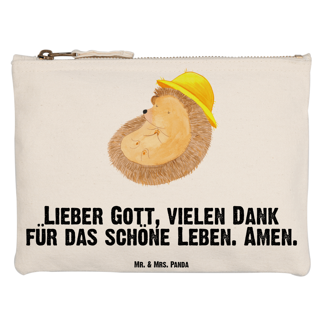 Schminktasche Igel Beten Schminktasche, Kosmetiktasche, Kosmetikbeutel, Stiftemäppchen, Etui, Federmappe, Makeup, XXL, Schminketui, Kosmetiketui, Schlamperetui, Tiermotive, Gute Laune, lustige Sprüche, Tiere, Igel, Igel mit Hut, Sonnenhut, Gott, Amen, beten, Leben, Dankbarkeit, Dankbar sein, dankbar, genießen