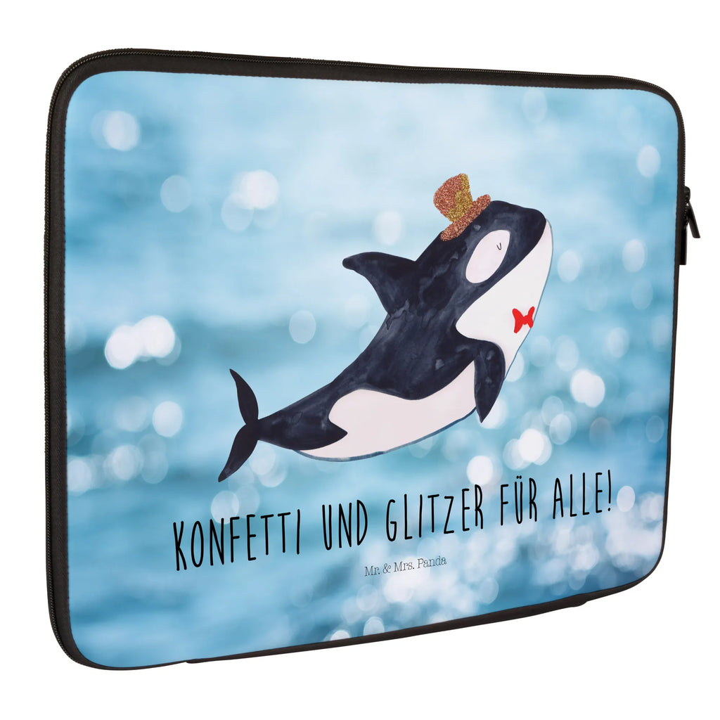 Notebook Tasche Orca Zylinder Notebook Tasche, Laptop, Computertasche, Tasche, Notebook-Tasche, Notebook-Reisehülle, Notebook Schutz, Meerestiere, Meer, Urlaub, Narwal, Glitter, Konfetti, Glitzer, Geburtstag, Feier, Fete, Fest, Glückwunsch, Orca