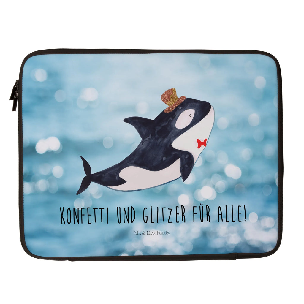 Notebook Tasche Orca Zylinder Notebook Tasche, Laptop, Computertasche, Tasche, Notebook-Tasche, Notebook-Reisehülle, Notebook Schutz, Meerestiere, Meer, Urlaub, Narwal, Glitter, Konfetti, Glitzer, Geburtstag, Feier, Fete, Fest, Glückwunsch, Orca