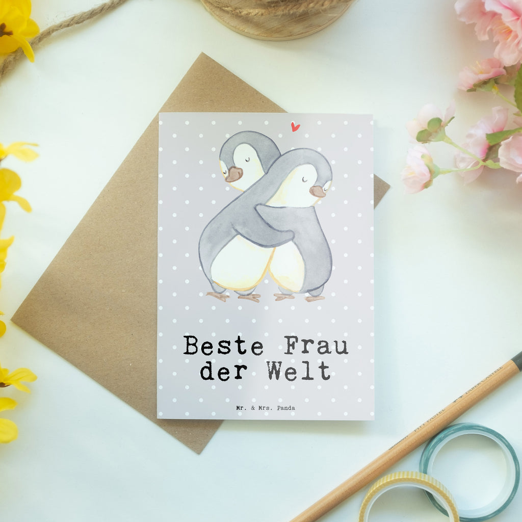 Grußkarte Pinguin Beste Frau der Welt Grußkarte, Klappkarte, Einladungskarte, Glückwunschkarte, Hochzeitskarte, Geburtstagskarte, Karte, Ansichtskarten, für, Dankeschön, Geschenk, Schenken, Geburtstag, Geburtstagsgeschenk, Geschenkidee, Danke, Bedanken, Mitbringsel, Freude machen, Geschenktipp, Beste, Frau, Ehefrau, Partnerin, Freundin, Traumfrau, Liebling, Ehepartner, Ehe, Gattin, Lebensgefährtin, Braut, Kleinigkeit