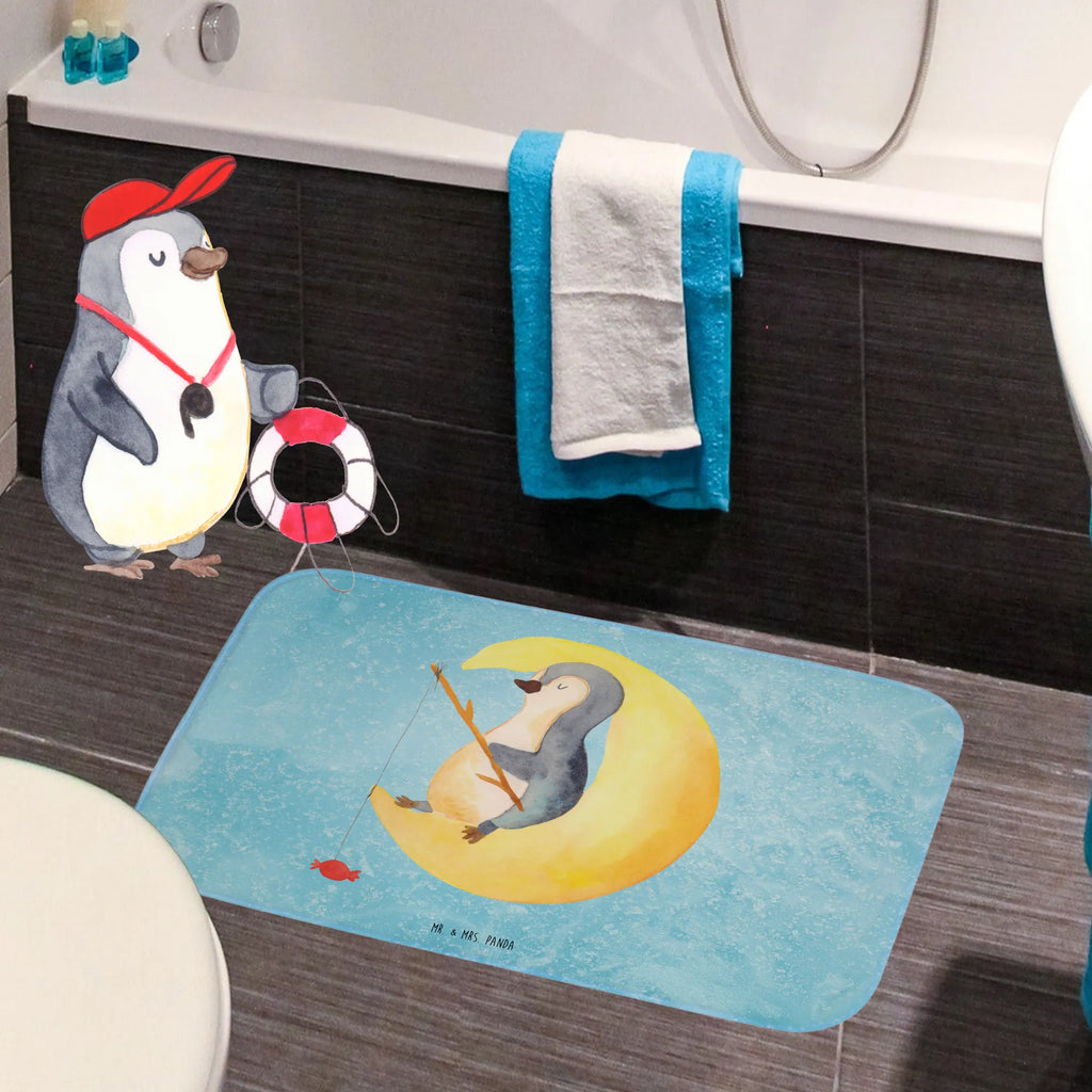 Badvorleger Pinguin Mond Badematte, Badteppich, Duschvorleger, Badezimmerteppich, Badezimmermatte, Badvorleger, Duschmatte, Duschteppich, Badteppiche, Badgarnitur, Badematten, Teppich Badezimmer, Badezimmermatten, Pinguin, Pinguine, Spruch, schlafen, Nachtruhe, Einschlafen, Schlafzimmer, Schlafstörungen, Gästezimmer