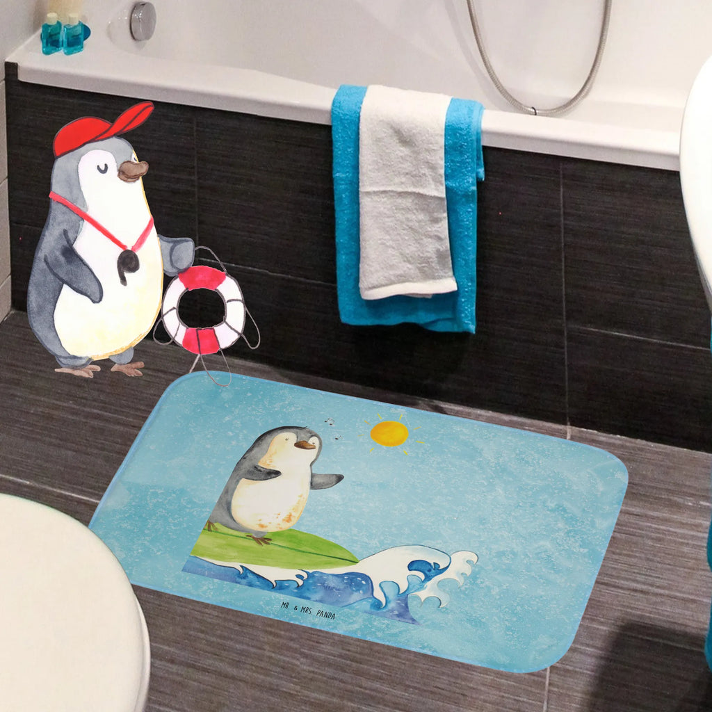 Badvorleger Pinguin Surfer Badematte, Badteppich, Duschvorleger, Badezimmerteppich, Badezimmermatte, Badvorleger, Duschmatte, Duschteppich, Badteppiche, Badgarnitur, Badematten, Teppich Badezimmer, Badezimmermatten, Pinguin, Pinguine, surfen, Surfer, Hawaii, Urlaub, Wellen, Wellen reiten, Portugal