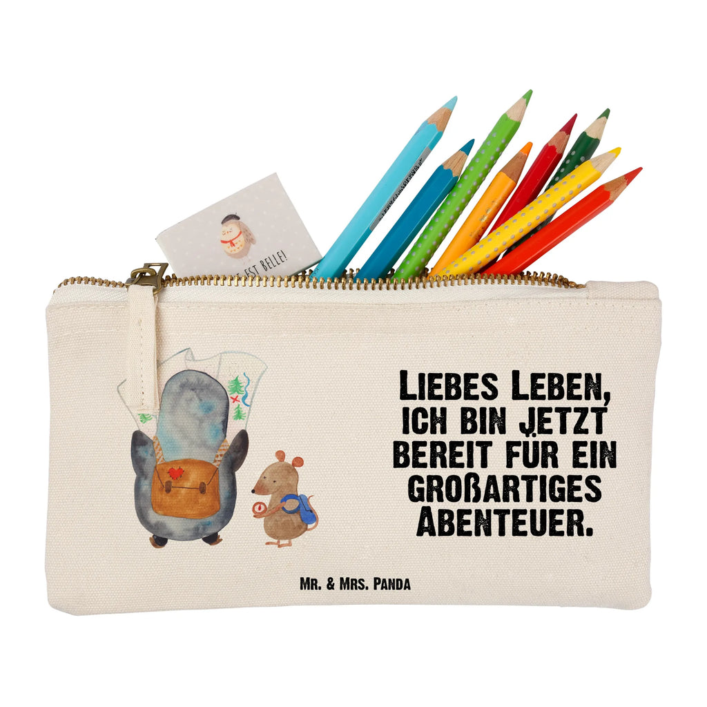 Schminktasche Pinguin & Maus Wanderer Schminktasche, Kosmetiktasche, Kosmetikbeutel, Stiftemäppchen, Etui, Federmappe, Makeup, XXL, Schminketui, Kosmetiketui, Schlamperetui, Pinguin, Pinguine, Abenteurer, Abenteuer, Roadtrip, Ausflug, Wanderlust, wandern