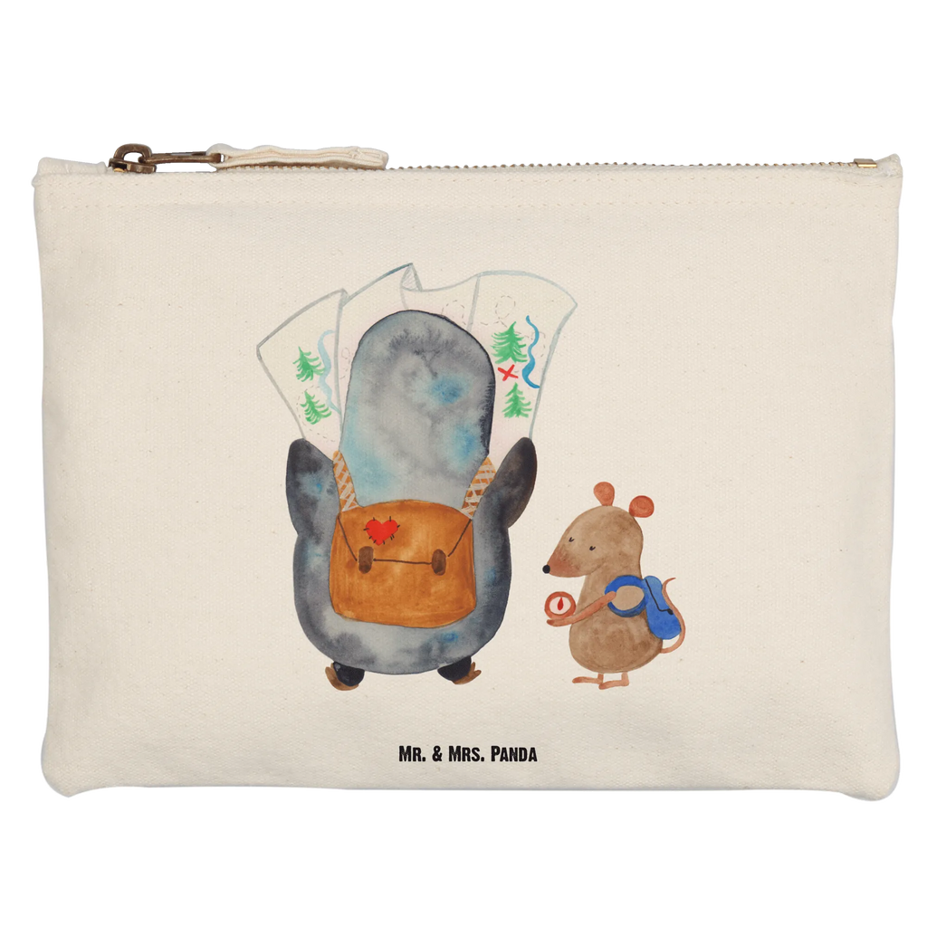 Schminktasche Pinguin & Maus Wanderer Schminktasche, Kosmetiktasche, Kosmetikbeutel, Stiftemäppchen, Etui, Federmappe, Makeup, XXL, Schminketui, Kosmetiketui, Schlamperetui, Pinguin, Pinguine, Abenteurer, Abenteuer, Roadtrip, Ausflug, Wanderlust, wandern