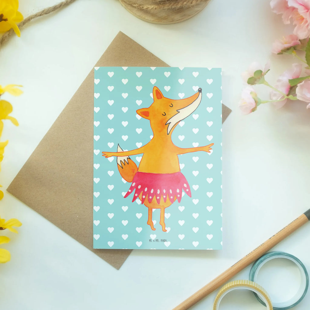 Grußkarte Fuchs Ballerina Grußkarte, Klappkarte, Einladungskarte, Glückwunschkarte, Hochzeitskarte, Geburtstagskarte, Karte, Ansichtskarten, Fuchs, Fuchs Spruch, Füchse, Füchsin, Ballerina, Ballett, Tänzerin, Tanzen, Party, Einladung, Geburtstag