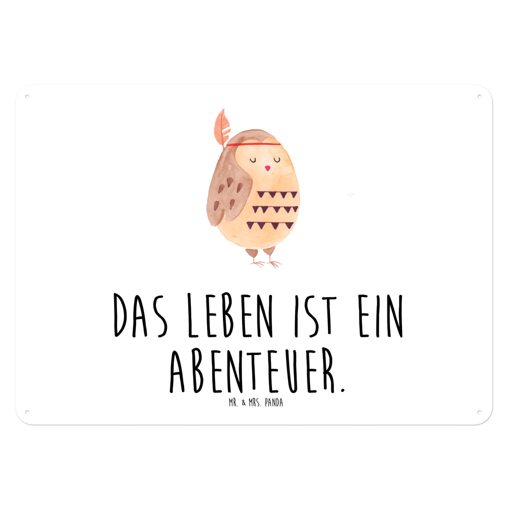 Blechschild Eule Federschmuck Blechschild, Metallschild, Geschenk Schild, Schild, Magnet-Metall-Schild, Deko Schild, Wandschild, Wand-Dekoration, Türschild, Eule, Eule Deko, Owl, Das Leben ist ein Abenteuer, Reisespruch, Federschmuck, Dekoration