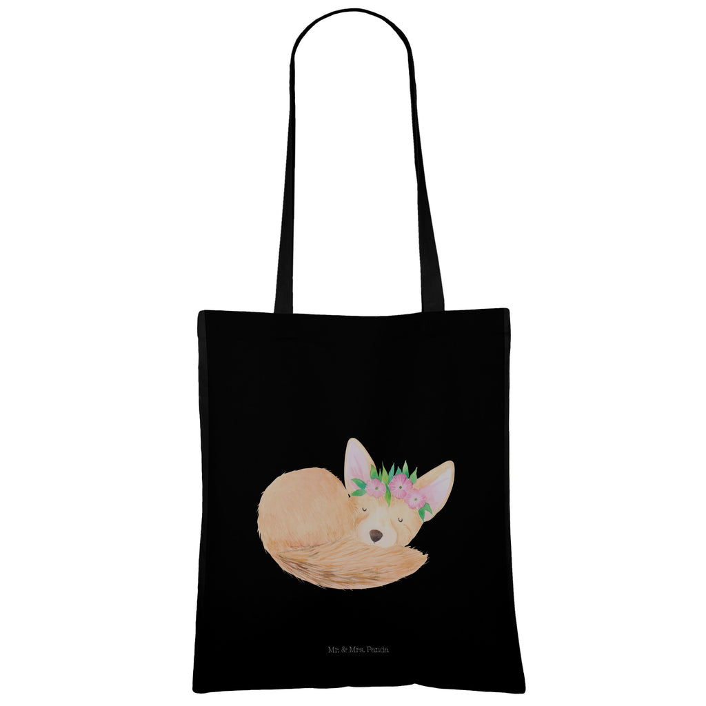 Tragetasche Wüstenfuchs Blumenkranz Beuteltasche, Beutel, Einkaufstasche, Jutebeutel, Stoffbeutel, Tasche, Shopper, Umhängetasche, Strandtasche, Schultertasche, Stofftasche, Tragetasche, Badetasche, Jutetasche, Einkaufstüte, Laptoptasche, Afrika, Wildtiere, Wüste, Wüstenfuchs, Blumen, Blumenkranz, Glücklich