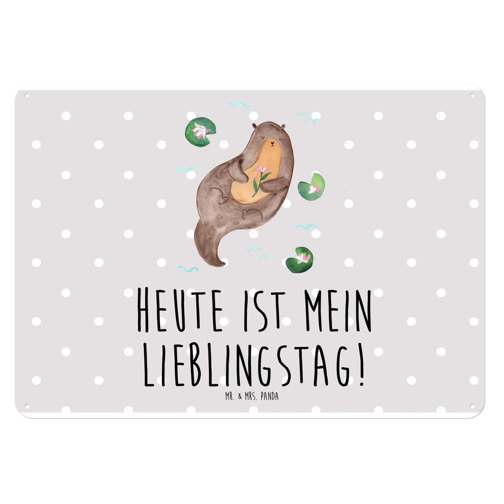 Blechschild Otter mit Seerose Blechschild, Metallschild, Geschenk Schild, Schild, Magnet-Metall-Schild, Deko Schild, Wandschild, Wand-Dekoration, Türschild, Otter, Fischotter, Seeotter, Otter Seeotter See Otter