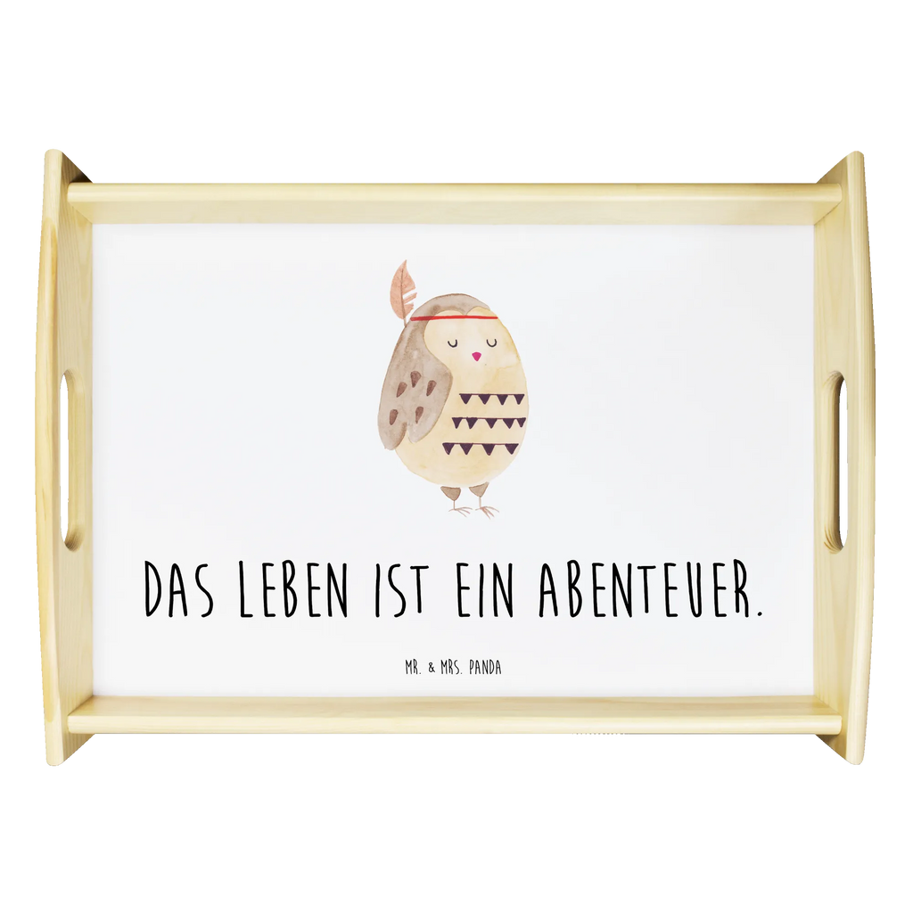 Serviertablett Eule Federschmuck Serviertablett, Tablett, Holztablett, Küchentablett, Dekotablett, Frühstückstablett, Eule, Eule Deko, Owl, Das Leben ist ein Abenteuer, Reisespruch, Federschmuck, Dekoration