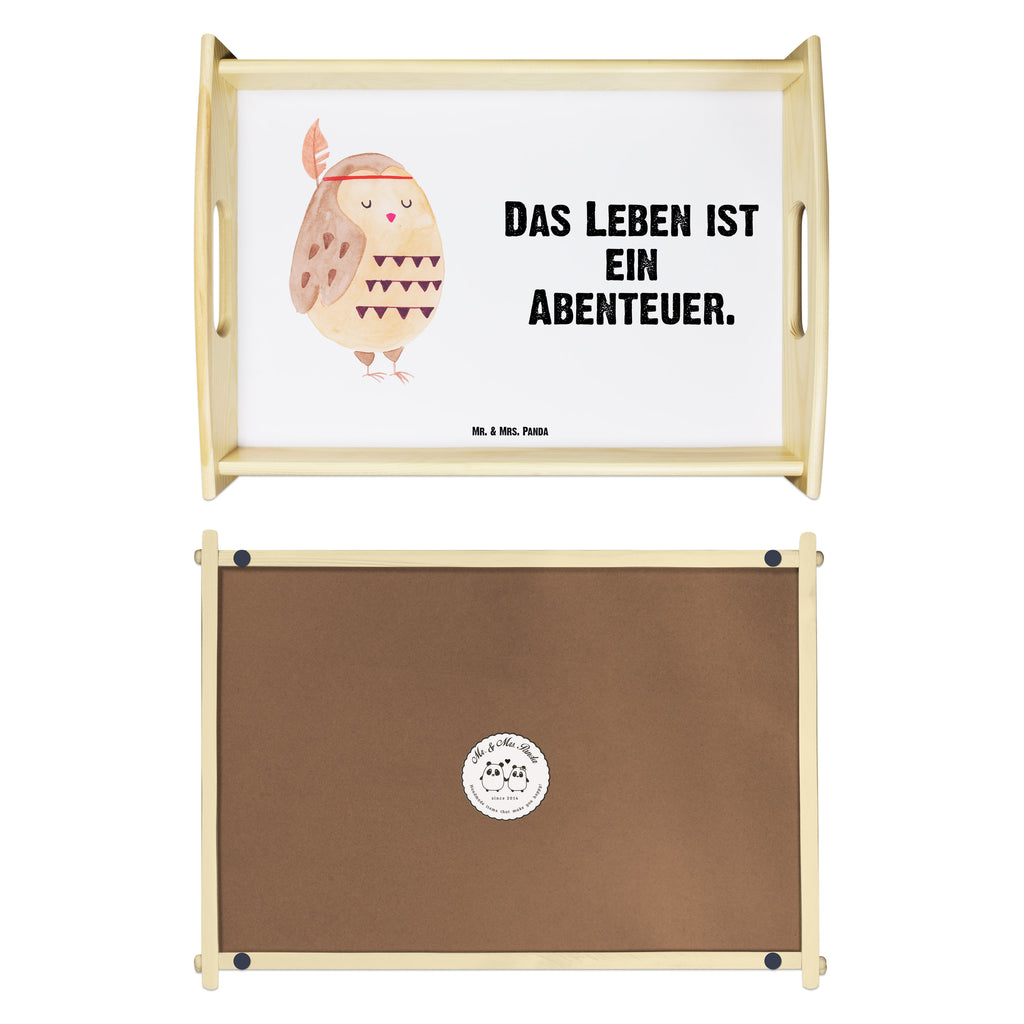 Serviertablett Eule Federschmuck Serviertablett, Tablett, Holztablett, Küchentablett, Dekotablett, Frühstückstablett, Eule, Eule Deko, Owl, Das Leben ist ein Abenteuer, Reisespruch, Federschmuck, Dekoration