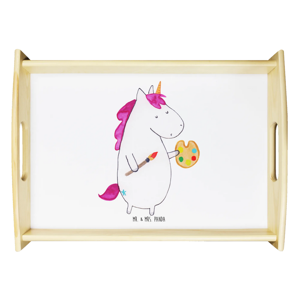 Serviertablett Einhorn Künstler Serviertablett, Tablett, Holztablett, Küchentablett, Dekotablett, Frühstückstablett, Einhorn, Einhörner, Einhorn Deko, Pegasus, Unicorn, Englisch, Künstler, Artist, Malen, Zeichnen, Welt, Farbe, Stift, Pinsel, Geschenk, Maler