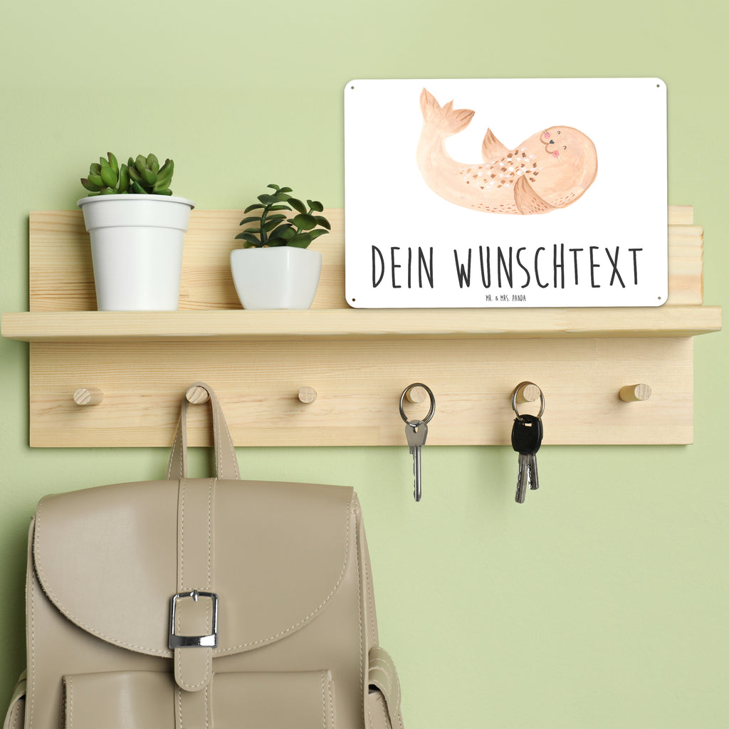 Personalisiertes Blechschild Robbe Liegen Blechschild, Metallschild, Geschenk Schild, Schild, Magnet-Metall-Schild, Deko Schild, Wandschild, Wand-Dekoration, Türschild, Tiermotive, Gute Laune, lustige Sprüche, Tiere, Robbe, Robben, Seehund, Strand, Meerestier, Ostsee, Nordsee, Lachen, Freude