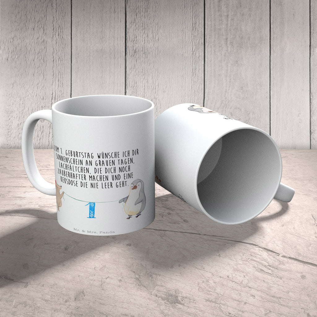 Tasse 1. Geburtstag Maus Pinguin Tasse, Kaffeetasse, Teetasse, Becher, Kaffeebecher, Teebecher, Keramiktasse, Porzellantasse, Büro Tasse, Geschenk Tasse, Tasse Sprüche, Tasse Motive, Kaffeetassen, Tasse bedrucken, Designer Tasse, Cappuccino Tassen, Schöne Teetassen, Geburtstag, Geburtstagsgeschenk, Geschenk, Party, Feiern, Torte, Kuchen