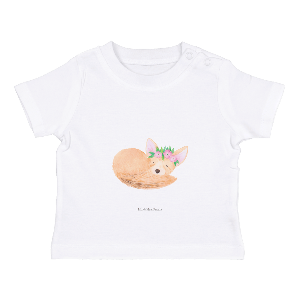 Organic Baby Shirt Wüstenfuchs Blumen Baby T-Shirt, Jungen Baby T-Shirt, Mädchen Baby T-Shirt, Shirt, Afrika, Wildtiere, Wüste, Wüstenfuchs, Blumen, Blumenkranz, Glücklich