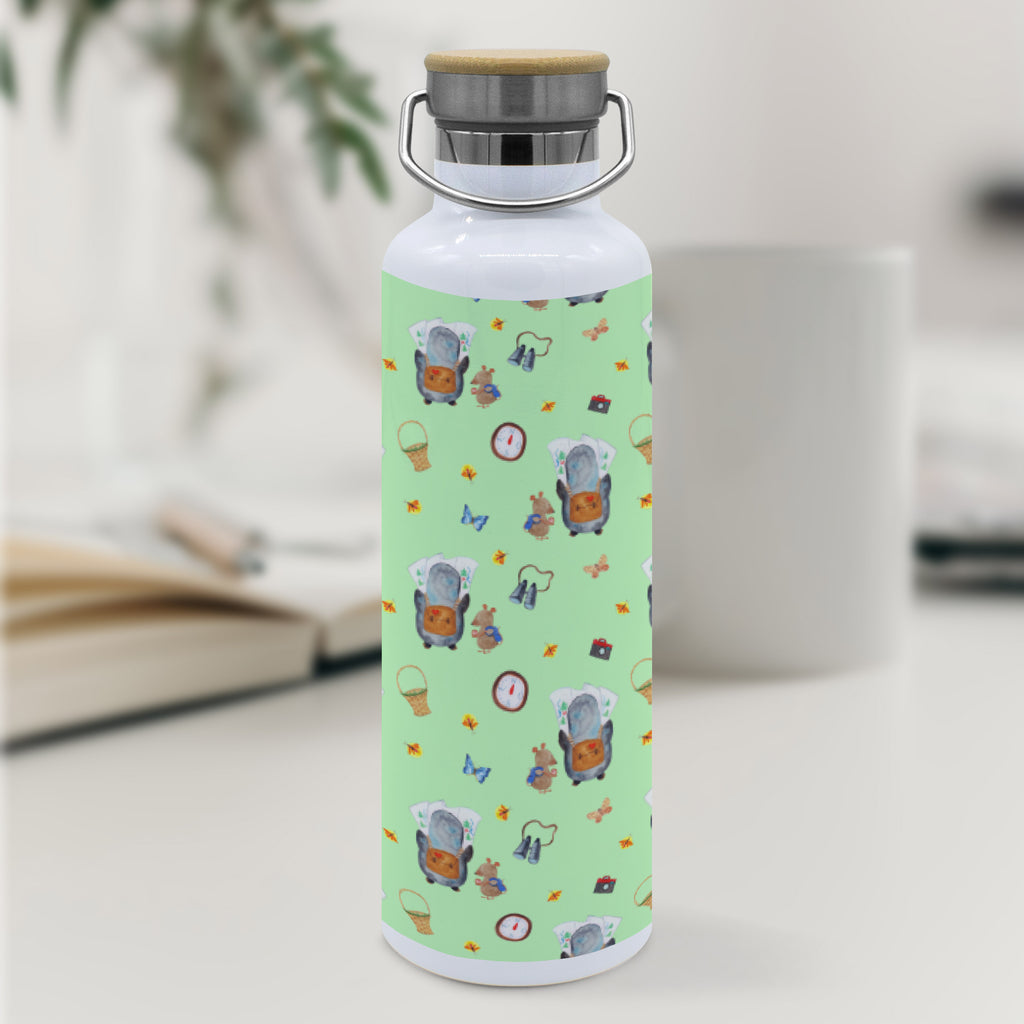 Trinkflasche Pinguin & Maus Wanderer Muster Thermosflasche, Isolierflasche, Edelstahl, Trinkflasche, isoliert, Wamrhaltefunktion, Sportflasche, Flasche zum Sport, Sportlerflasche, Pinguin, Pinguine, Abenteurer, Abenteuer, Roadtrip, Ausflug, Wanderlust, wandern