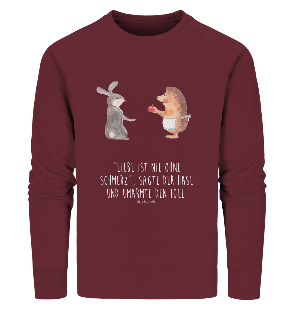 Organic Pullover Liebe ist nie ohne Schmerz Pullover, Pullover Männer, Pullover Frauen, Sweatshirt, Sweatshirt Männer, Sweatshirt Frauen, Unisex, Tiermotive, Gute Laune, lustige Sprüche, Tiere, Igel und Hase, Igel, Hase, Liebe Spruch, Liebeskummer Geschenk, Herzschmerz, Trösten, Trennungsschmerz, Spruch romantisch