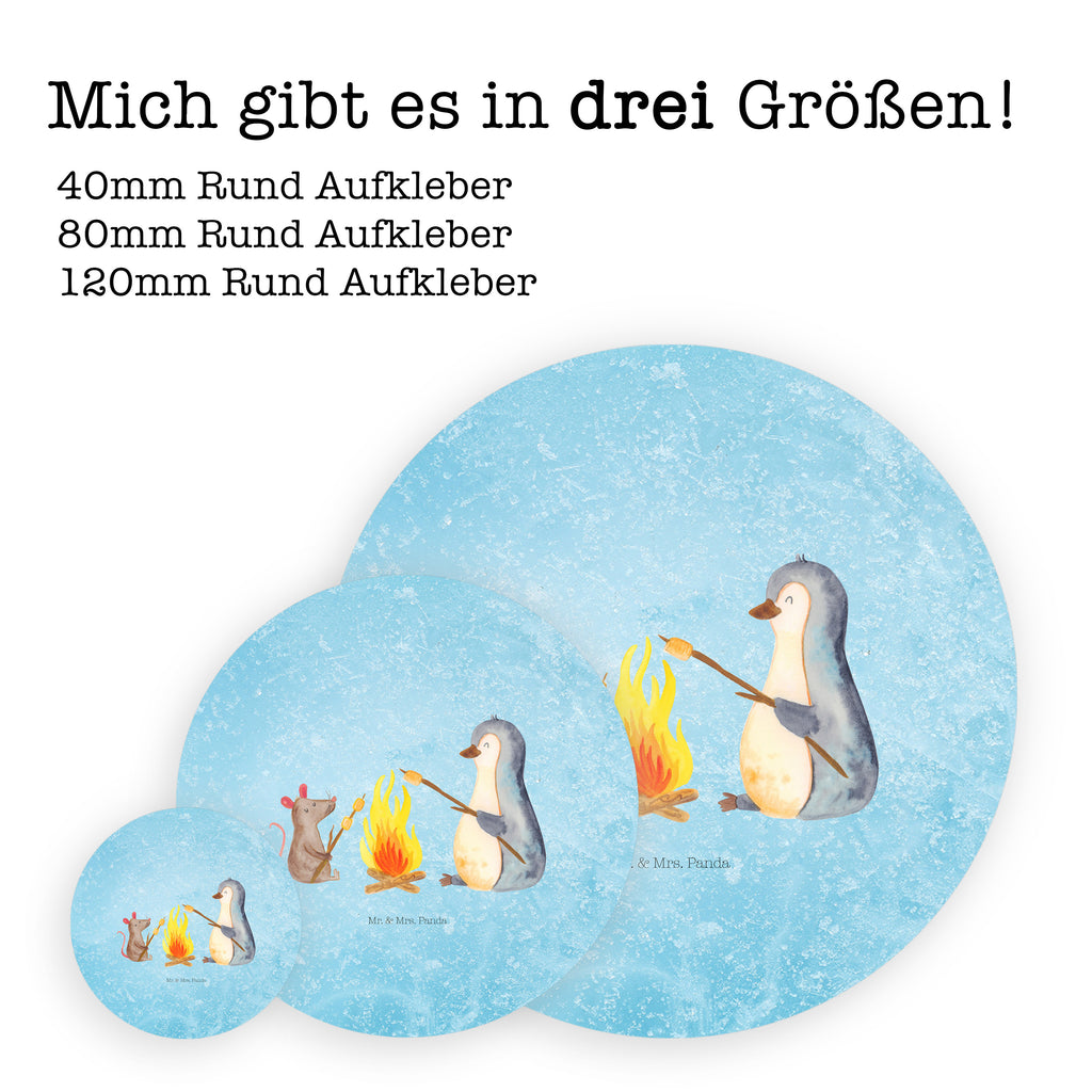 Rund Aufkleber Pinguin Lagerfeuer Sticker, Aufkleber, Etikett, Pinguin, Maus, Pinguine, Lagerfeuer, Leben, Arbeit, Job, Motivation, Büro, Büroalltag, Lebensspruch, Lebensmotivation, Neustart, Liebe, grillen, Feuer, Marshmallows