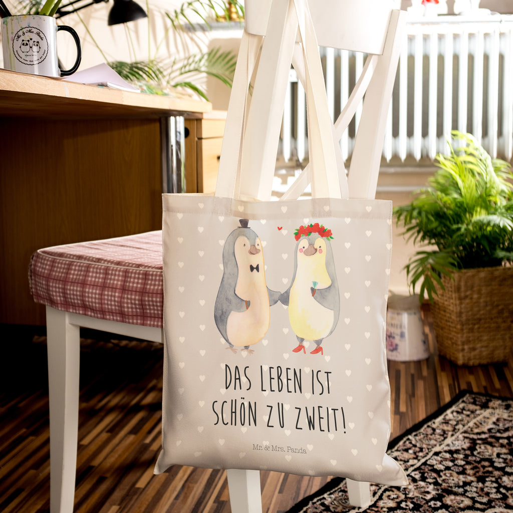 Einkaufstasche Pinguin Heirat Tragetasche, Tasche, Beutel, Stofftasche, Baumwolltasche, Umhängetasche, Shopper, Einkaufstasche, Beuteltasche, Liebe, Partner, Freund, Freundin, Ehemann, Ehefrau, Heiraten, Verlobung, Heiratsantrag, Liebesgeschenk, Jahrestag, Hocheitstag