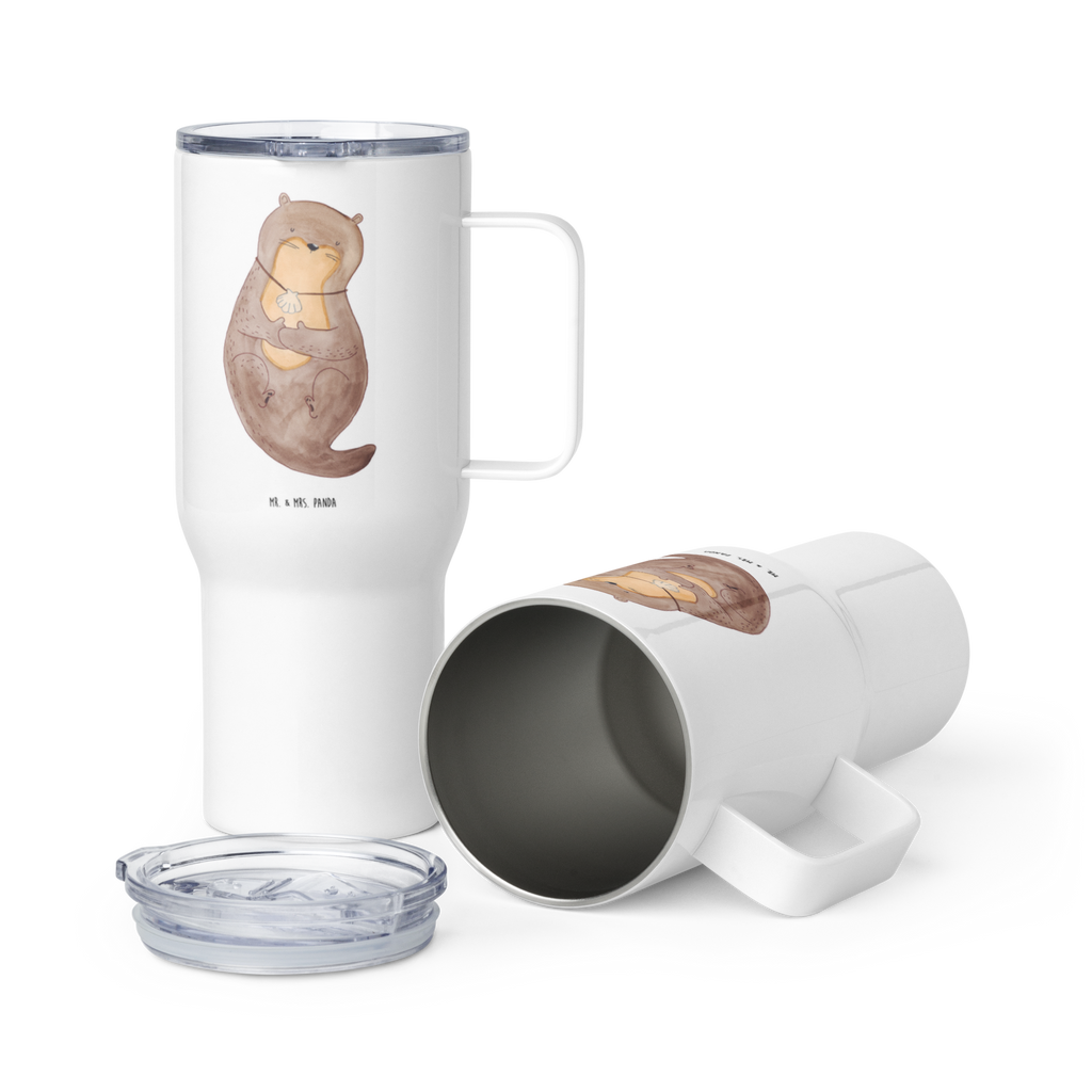 XXL Thermobecher Otter Muschel Thermobecher, XL Thermobecher, Reisebecher, XL Reisetasse, Großer Thermobecher, Autobecher, Jumbo Becher, Otter, Fischotter, Seeotter, Otterliebe, grübeln, träumen, Motivation, Tagträumen, Büro