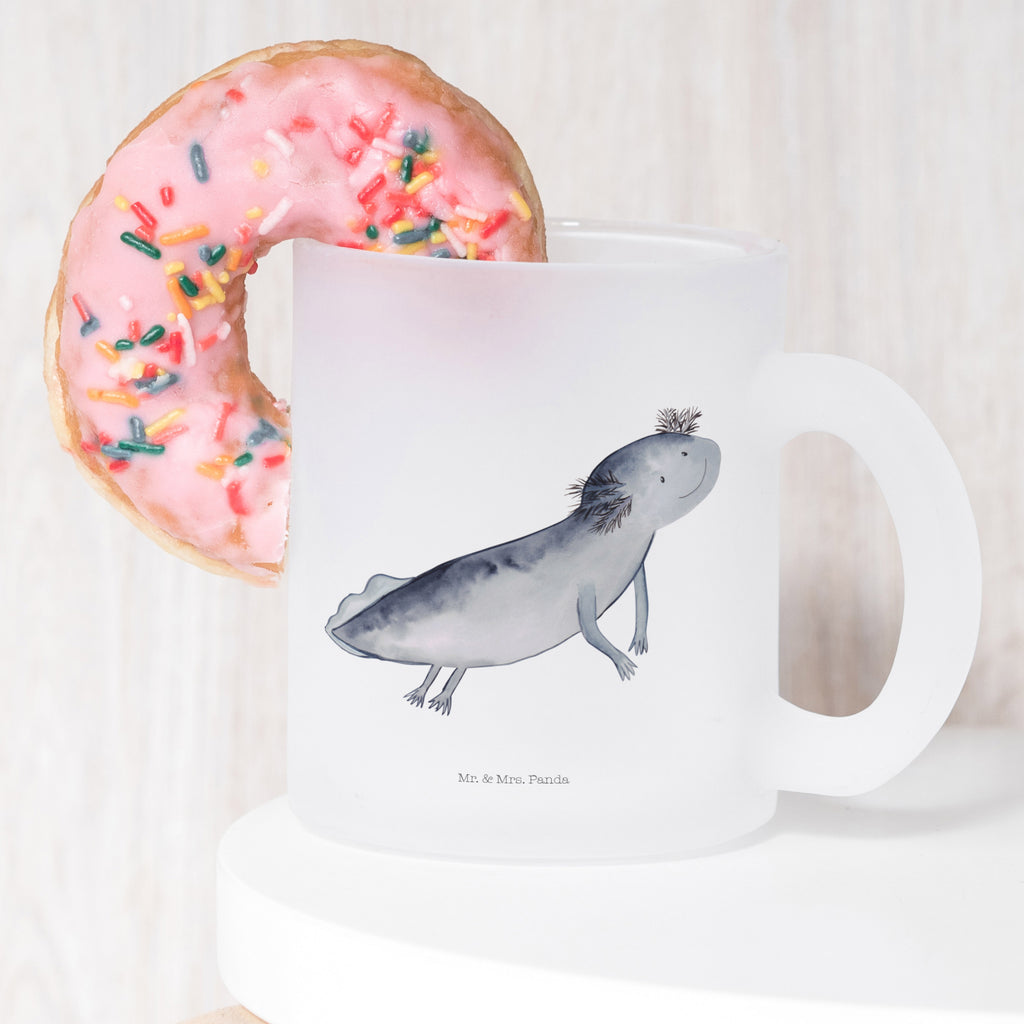 Teetasse Axolotl schwimmt Teetasse, Teeglas, Teebecher, Tasse mit Henkel, Tasse, Glas Teetasse, Teetasse aus Glas, Axolotl, Molch, Axolot, Schwanzlurch, Lurch, Lurche, Problem, Probleme, Lösungen, Motivation