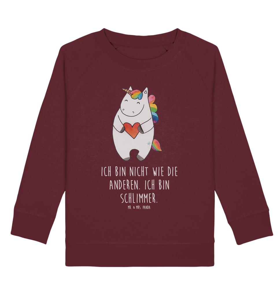 Organic Kinder Pullover Einhorn Herz Kinder Pullover, Kinder Sweatshirt, Jungen, Mädchen, Einhorn, Einhörner, Einhorn Deko, Pegasus, Unicorn, Herz, schlimm, böse, witzig, lustig, Freundin, anders, bunt